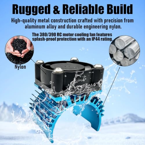 Aluminum 370/380/390 Motor Heatsink Cooling Fan with Y Cable Dupont Fits for 16101 16102 16103 16104 16106 16201 SCY JJRC C8805 MJX HBX HSP Wltoys Himoto Redcat 1/16 1/18 RC Car (Sky Blue) - style: Sky Blue
