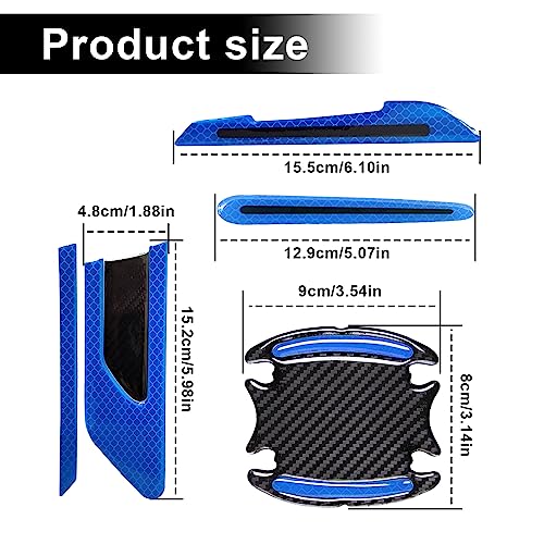 12Pcs Blue Reflective Car Sticker Set Rearview Mirror Reflective Stickers Side Stickers Door Handle Sticker 3D Carbon Fiber Anti Scratches Protective Films - color: blue
