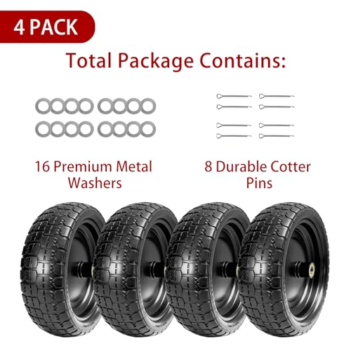 13" Flat Free Solid Tire, 4.00-6, for Gorilla Cart, Wagon & Wheelbarrow, 5/8" Bearings, 2.1" Offset Hub, 4 Pack - size: 4pcs