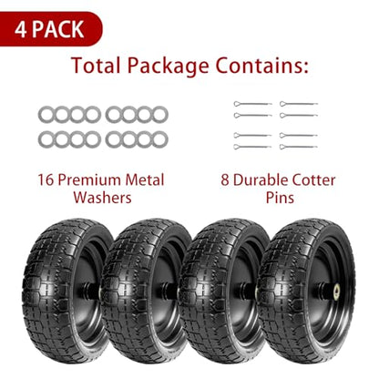 13" Flat Free Solid Tire, 4.00-6, for Gorilla Cart, Wagon & Wheelbarrow, 5/8" Bearings, 2.1" Offset Hub, 4 Pack - size: 4pcs