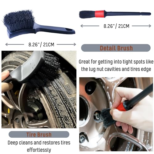 Refined Long Handle Car Wheel Brush Arsenal, Soft Wheel and Rim Brush,Tire Brush, Bendable & Durable Car Wheel Rim Cleaner Brush Set for Cleaning Wheel and Tire, Large, Grey & Black - size: 4 Packs