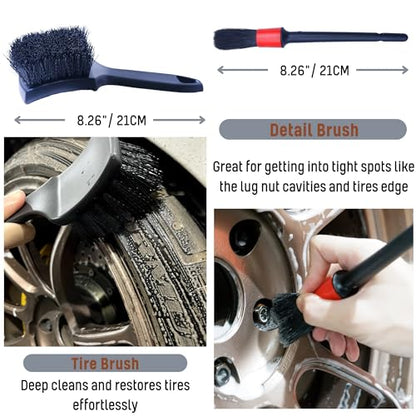 Refined Long Handle Car Wheel Brush Arsenal, Soft Wheel and Rim Brush,Tire Brush, Bendable & Durable Car Wheel Rim Cleaner Brush Set for Cleaning Wheel and Tire, Large, Grey & Black - size: 4 Packs