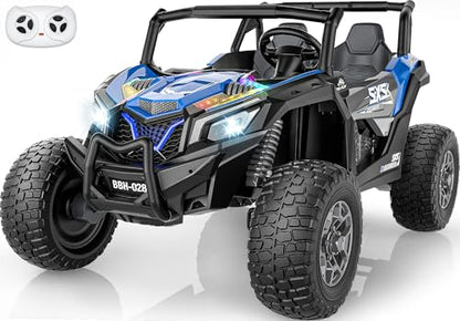 2 Seater Ride On Car for Kids 3-14, XXXL 4WD 24V Ride on Toys for Big Kids w/Max 5.5Mph & 220 lbs Load, 15" EVA All-Terrain Tires, Adjustable Seats, Remote Control, LED Lights, Shock Absorbers (Blue) - color: Blue