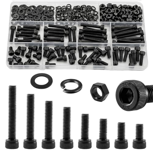 280Pcs UIETUIL M5 Hex Socket Head Cap Screws Kit, M5x8-35mm, 12.9 | M5x8/10/12/16/20/25/30/35mm Hex Socket Head Cap Bolts with Nuts & Washers, 12.9 Grade Alloy Steel, Anti-Rust for 3D Printer, - size: M5 Cap 12.9 - 280PCS