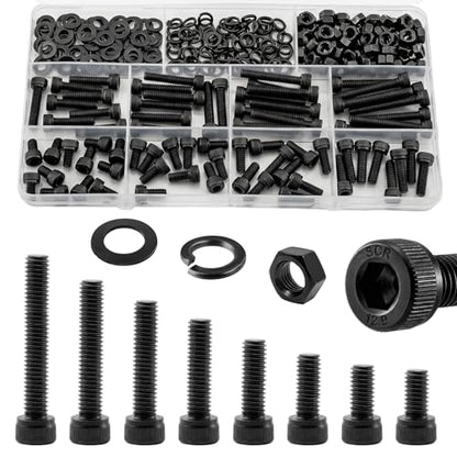 280Pcs UIETUIL M5 Hex Socket Head Cap Screws Kit, M5x8-35mm, 12.9 | M5x8/10/12/16/20/25/30/35mm Hex Socket Head Cap Bolts with Nuts & Washers, 12.9 Grade Alloy Steel, Anti-Rust for 3D Printer, - size: M5 Cap 12.9 - 280PCS