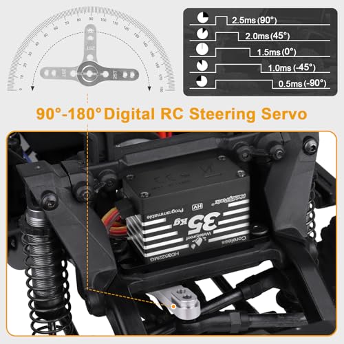 HobbyPark Waterproof RC Servo High Torque Coreless Motor Metal Gear Digital Servo for 1/8 1/10 RC Crawler SCX10 TRX4 RC Truck Short Course RC Car Buggy RC Basher Bashing (35kg Torque)
