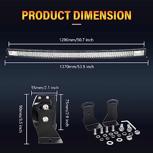 Willpower 52 inch Curved LED Light Bar with Remote Controller Wiring Harness,675W Triple Row Spot Flood Combo Beam,Strobe Flash Work Light Driving Lights,Waterproof Remote Controller On/Off Switch - size: 52 inch+ Remote wiring kit
