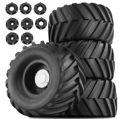 RC Monster Truck Tires and 17mm&14mm Hex Wheels Rims Rubber Buggy Tyres for 1/8&1/7 Scale Off Road Truck Car Kaiju Tmaxx E-Revo 3.3 Arrma Kraton 6S Typhon 3S HPI Redcat Traxxas Maxx (Black) - color: Black