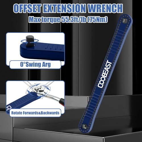 3/8" Offset Extension Wrench Impact Ready Socket Wrench Extender Tool（Blue） | Versatile 1/4",3/8", 1/2" Square Drive Adapters,Universal Extensions Wrench,0° Swing Extender,for Small Place - color: Blue