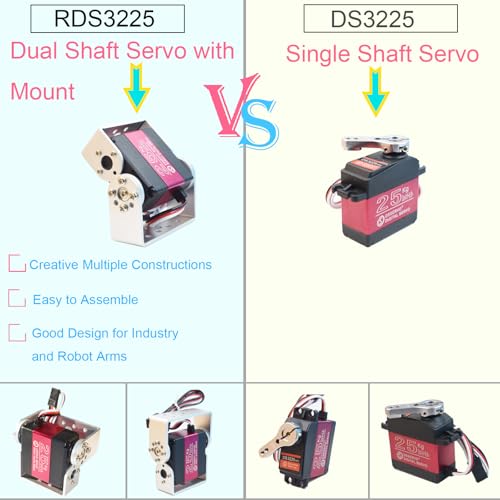 2Pcs 25KG Digital RC Servo RDS3225 Waterproof High Torque Full Metal Gear Dual Shafts Robot Servos with U Mounting Bracket for 1/8 1/10 RC Car Crawler Buggy DIY Robotic Projects 270 Degree