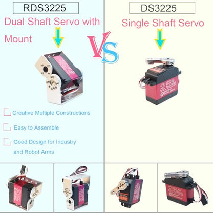2Pcs 25KG Digital RC Servo RDS3225 Waterproof High Torque Full Metal Gear Dual Shafts Robot Servos with U Mounting Bracket for 1/8 1/10 RC Car Crawler Buggy DIY Robotic Projects 270 Degree