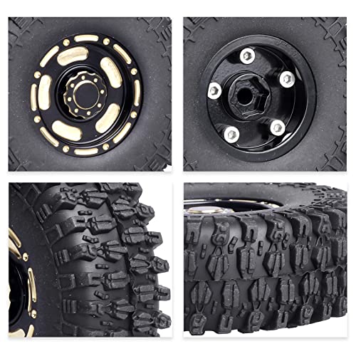 HobbyPark Brass 1.0 Beadlock Wheels & Tires for 1/18 TRX4M Upgrades Parts 1/18 SCX24 1/24 RC Crawler Replacement, Set of 4 (Type A) - style: Type A