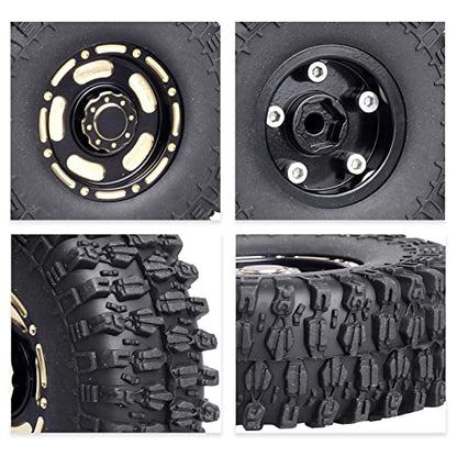 HobbyPark Brass 1.0 Beadlock Wheels & Tires for 1/18 TRX4M Upgrades Parts 1/18 SCX24 1/24 RC Crawler Replacement, Set of 4 (Type A) - style: Type A