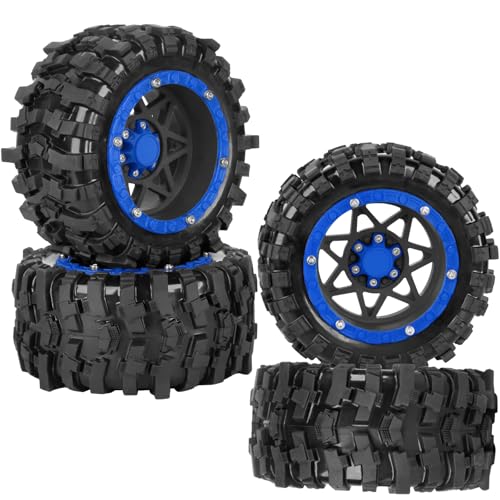 1/16 RC Wheels and Tires 4PCS, RCHuiWow 12mm Hex Plastic Rim Tires Set for 1/16 M-J-X16207-210,H-B-X16889-890,S-C-Y16101-106,Summit E-Revo Gorgon Grom,Mini Kraton 3S RC Truck Upgrades,Black&Navy Blue - color: Black&navy Blue(4pcs)
