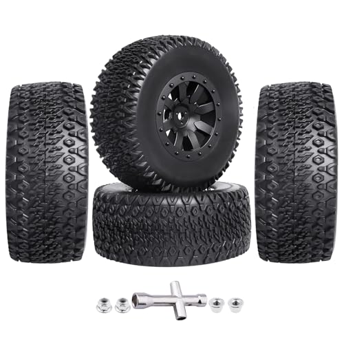 RC Wheel Set 4pcs Tires and Wheels Rims Pre-Glued SCT Tires for 1:10 RC Short Course Truck Slash 4x4 2WD VKAR 10SC HPI Losi SCT Redcat Blackout SC (Style B) - style: Style B