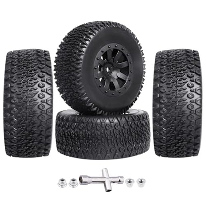 RC Wheel Set 4pcs Tires and Wheels Rims Pre-Glued SCT Tires for 1:10 RC Short Course Truck Slash 4x4 2WD VKAR 10SC HPI Losi SCT Redcat Blackout SC (Style B) - style: Style B