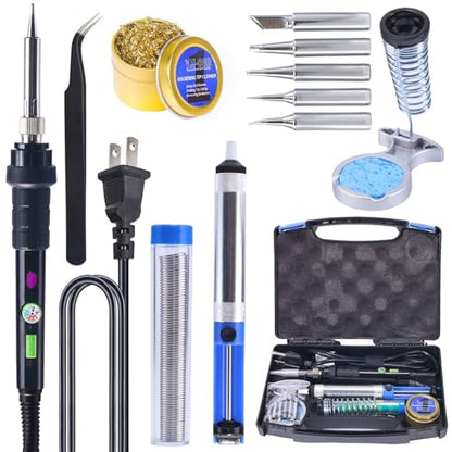 YIHUA 947-III 60W Soldering Iron Kit Adjustable Temperature with Sticky Holder, Tip Cleaner, Cleaning Sponge Power Switch, Operation Indicator, Portable Soldering Kit - style: Soldering Iron Kit (Analog)