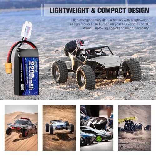 7.4V 2200mAh Lipo Battery 50C High Discharge Rate 2S RC Batteries with XT60 Plug Fit for RC Car Truggy, RC Airplane, FPV Drone, UAV Quadcopter, Helicopter and RC Boats Racing Models