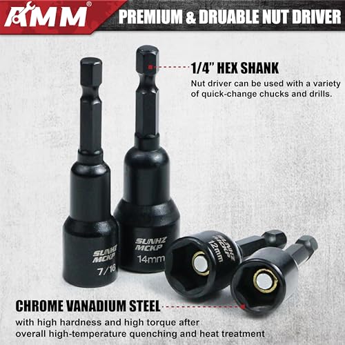 AMM 39PCS Magnetic Nut Driver Set for Impact Drill, Includes Metric & SAE Impact Driver Bit Set, Bit Extension & Drill Bit Adapter | 1/4" Hex Shank | Cr-V Steel - size: 39PC Magnetic Nut Driver Set