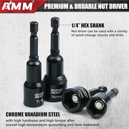 AMM 39PCS Magnetic Nut Driver Set for Impact Drill, Includes Metric & SAE Impact Driver Bit Set, Bit Extension & Drill Bit Adapter | 1/4" Hex Shank | Cr-V Steel - size: 39PC Magnetic Nut Driver Set