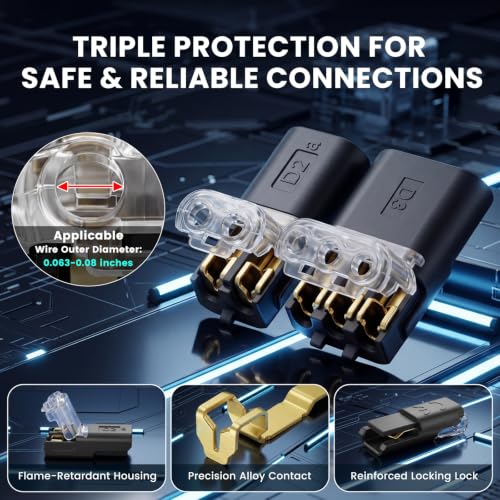 100Pcs Quick Disconnect Wire Connectors Kit, 80x 2-Pin & 20x 3-Pin Double Wire Plug-in Connectors with Locking Buckle, Electrical Connectors for LED Strip Lights, Automotive (Storage Box)