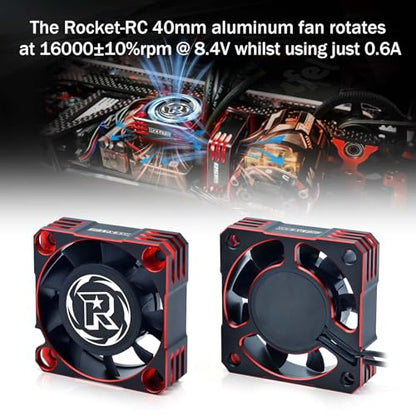2 Pack Aluminum Motor Cooling Fan 40mm,16000RPM RC Car Fan ESC Heatsink for 1/10 1/8 Brushless Motor RC Car (Black Red) - style: 2pack Black Red
