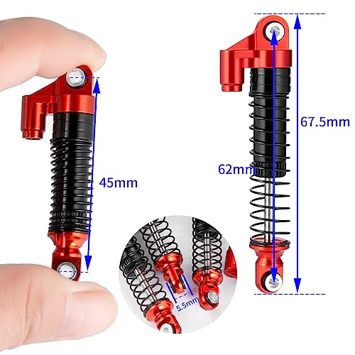 62mm Shocks kits 4pcs Adjustable Shock Absorber Damper for 1/18th TRX4-M TRX4M RC Crawler Car (Red) - color: Red