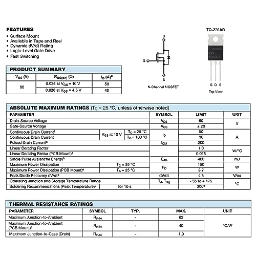 RFP30N06LE N-Channel Power MOSFET Transistors 30A 60V P30N06LE Mosfets Transistor 30 Amp 60 Volt TO-220 (Pack of 10Pcs) - style: RFP30N06LE