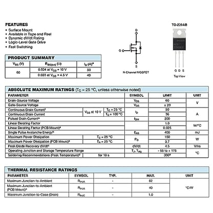 RFP30N06LE N-Channel Power MOSFET Transistors 30A 60V P30N06LE Mosfets Transistor 30 Amp 60 Volt TO-220 (Pack of 10Pcs) - style: RFP30N06LE