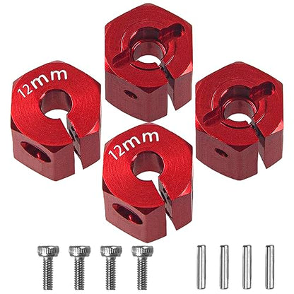 Aluminum Alloy 12mm Wheel Hex Hub Drive Adapters with Pins Screws Compatible with Axial SCX10 HSP HPI Tamiya Redcat 1/10 RC Crawler Car (12mm, Red) - color: Red, size: 12mm