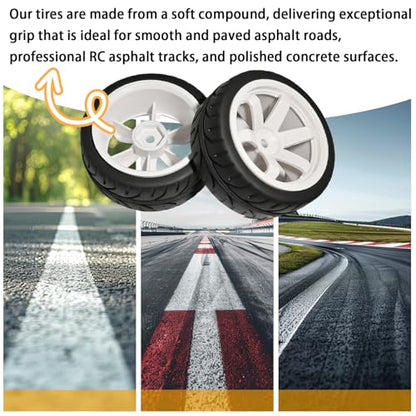 OD 2.55" On Road Rubber Tires Plastic Wheel Rims 12mm Hex for 1/10 RC Car | Compatible with MJX HSP Tamiya HPI Kyosho Traxxas Sakura Redcat WLtoys 1/10 RC On-Road Racing Touring Car (4pcs, White) - style: B-White