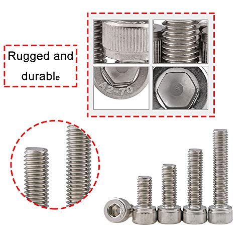 newlng M6 304 Stainless Steel Bolts and Nuts, Hex Flat Head Cap Bolts Screws Nuts Hexagon Socket Head Screw,Heavy Duty Hex Bolts Nuts Assortment, Head Mechanical Parts Combination Box - size: M6