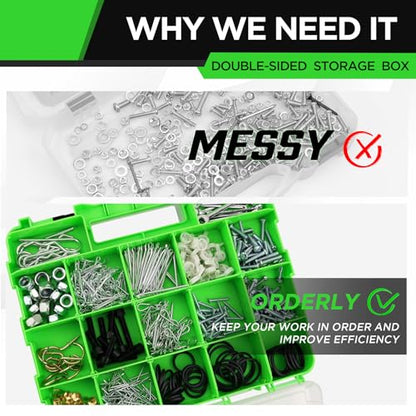 Small Parts Tool Box Organizer, 2-Packs Double-sided 34-Compartment Storage Tool with Removable Dividers, Plastic Storage for Hardware, Screws, Bolts, Nails, Nuts, Jewelry and Fishing Accessories