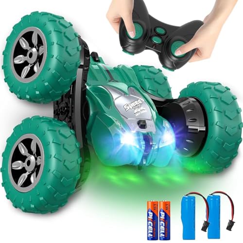 Remote Control Car, RC Stunt Cars Double Sided 360° Rolling Rotating Rotation, Rechargeable Car Toy for 6 7 8-12 Year Old Boy Kids Birthday Xmas Gift, Green - color: Green