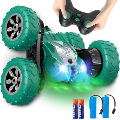 Remote Control Car, RC Stunt Cars Double Sided 360° Rolling Rotating Rotation, Rechargeable Car Toy for 6 7 8-12 Year Old Boy Kids Birthday Xmas Gift, Green - color: Green