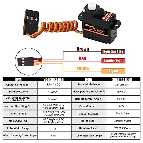 5PCS 2G Plastic Gear Mini Servo, 3.7-4.2V RC Micro Coreless Motor Digital Servos Kit for Fixed-Wing Helicopter Airplane Drone 1/24 RC Car Model Boat Robot Toy