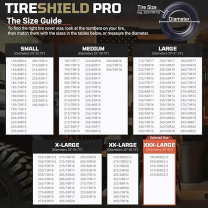 TIRESHIELD PRO Tire Covers Set of 4 - Heavy Duty All-Weather UV-Resistant Wheel Covers w/StormLock-System - Year-Round Protection for Your RV, Camper, Truck, Car & Trailer Tires w/ 39-42" Diameter - size: XXX-Large - Fits Tire Diameters 39-42", style: TIR