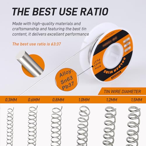 TOWOT 63-37 High Purity Tin Lead Rosin Core Solder Wire for Electrical Soldering, Content 1.8% Solder Flux (0.3mm, 50g) - style: High Purity 0.011Inch 0.11LB