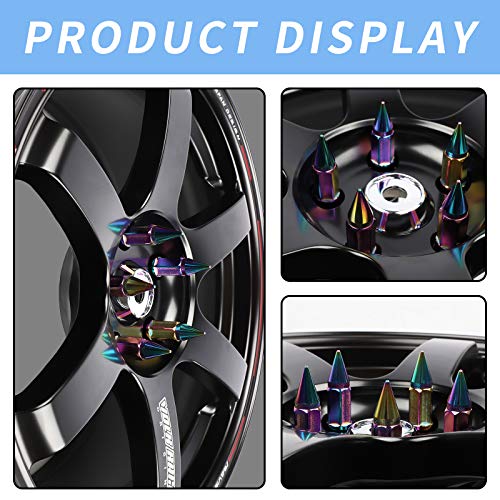 20Pcs Anti Theft Spiked Extended Tuner Wheel/Rims Lug Nut M12X1.5+Socket (Neo Chrome) - color: Neo Chrome