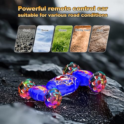Remote Control Car, 4WD Transform Off-Road Gesture Sensing RC Stunt Car | 2.4GHz Hand Controlled Twist Car with Lights & Music, 360° Rotation, Birthday Gift Ideas for Kids Ages 6 7 8 9 10 11 12 - color: Blue