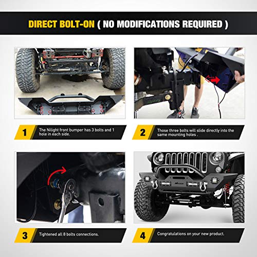 Nilight Front Bumper Compatible for 2007 2008 2009 2010 2011 2012 2013 2014 2015 2016 2017 2018 Jeep Wrangler JK/JKU Rock Crawler Winch Plate - color: Front Bumper