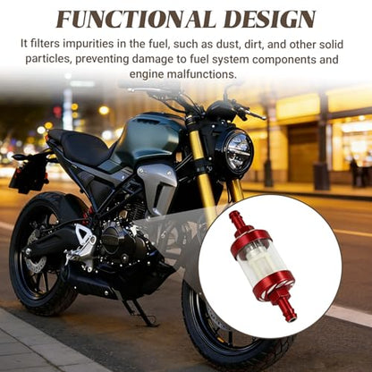 Car Fuel Filters, Tempered Glass Waterproof Fuel Filter Cup, Inline Alloy Rust-Proof and Durable Efficient Filter Oil Cup, Universal for Truck Motorcycle SUV Car (Red)