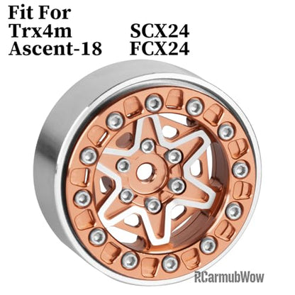 1.3 Inch RC Crawler Wheels Aluminum Alloy Rims Set Compatible with TRX4M Ascent-18 SCX24 FCX24 1/18 1/24 RC Car Upgrades,RCarmubWow 1.3 Beadlock Wheels,4pcs,Brown - color: Brown(4pcs)