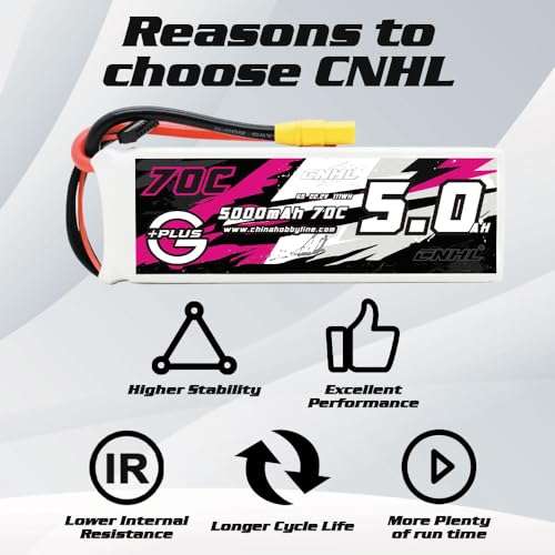 CNHL 5000mAh 6S Lipo Battery 22.2V 70C Soft Case with XT90 Plug for RC Car Airplane Truck Boat Racing Drone(2 Packs