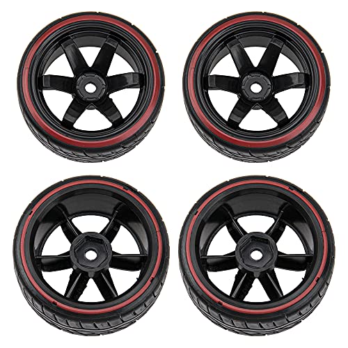 Hard Plastic Wheel Rims & Plastic Tires 12mm Hex Compatible with Traxxas HSP Tamiya Kyosho Himoto 1/10 RC Drift Car (Style 1)