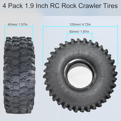 4Pcs AUSTAR AX-5020 1.9 Inch 120mm*40mm Rock Crawler Tires Soft Rubber Off Road Wheel Tyres with Foam Inserts for 1/10 AXIAL SCX10 II/III TRX4 RC4WD TF2 RC Crawler Truck
