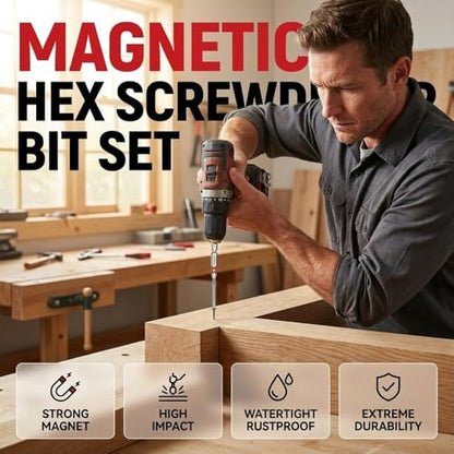 6PCS Pagoda Hex Screwdriver Bit Set Magnetic Steel 1/4" Hex Bits (1) | H1.5-H6 Hex Sizes,Heavy-Duty DIY & Workshop Use,Impact-Resistant,Anti-Wear, Fits Ratchet Wrench