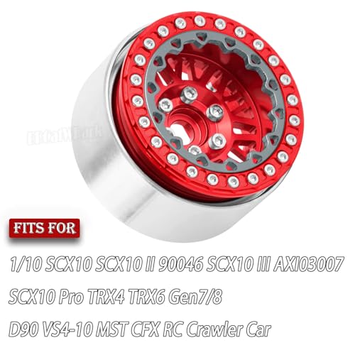 RC 1.9 Wheel Rims for 1/10 SCX10 SCX10 II 90046 SCX10 III AXI03007 SCX10 Pro TRX4 TRX6 Gen7/8 D90 VS4-10 MST CFX RC Crawler Car,4pcs Aluminum 1.9 Wheel Rims,Red - color: Red - (Rims)