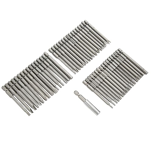 50Pcs Extra Long Security Bit Set,Screwdriver Bit Set, Extra Long Magnetic Driver Kit CR-V ABS Screwdriver Bit, Square Flat Hex Spline Clutch Torq Multi Sizes Screwdriver Bits