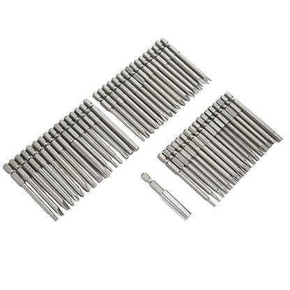 50Pcs Extra Long Security Bit Set,Screwdriver Bit Set, Extra Long Magnetic Driver Kit CR-V ABS Screwdriver Bit, Square Flat Hex Spline Clutch Torq Multi Sizes Screwdriver Bits